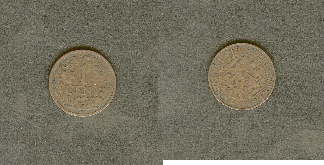 Netherlands 1 cent 1919 VF